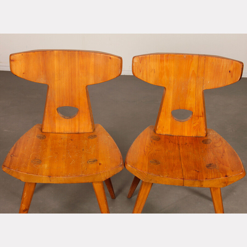 Set of 6 vintage solid pine chairs by Jacob Kielland-Brandt for I. Christiansen, 1960