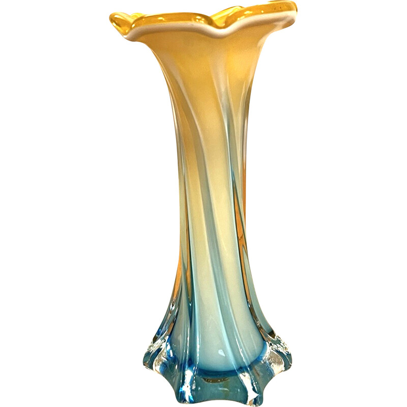 Glasvase aus Muranoglas und Calla-Lilien, Italien 1980