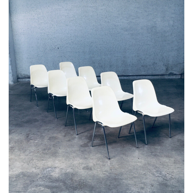 Lot de 8 chaises vintage empilables "Orly" en plastique blanc crème par Bruno Pollak pour Sulo, Allemagne 1979