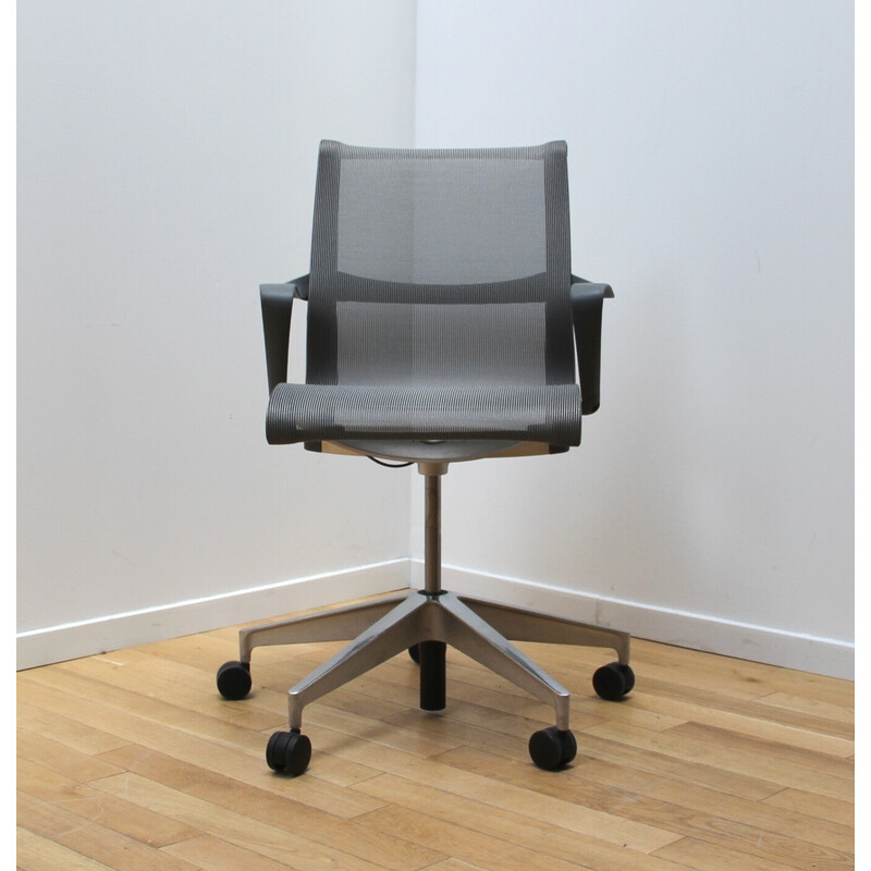 Lot de 8 fauteuils de bureau vintage Setu en métal et résille gris par Herman Miller