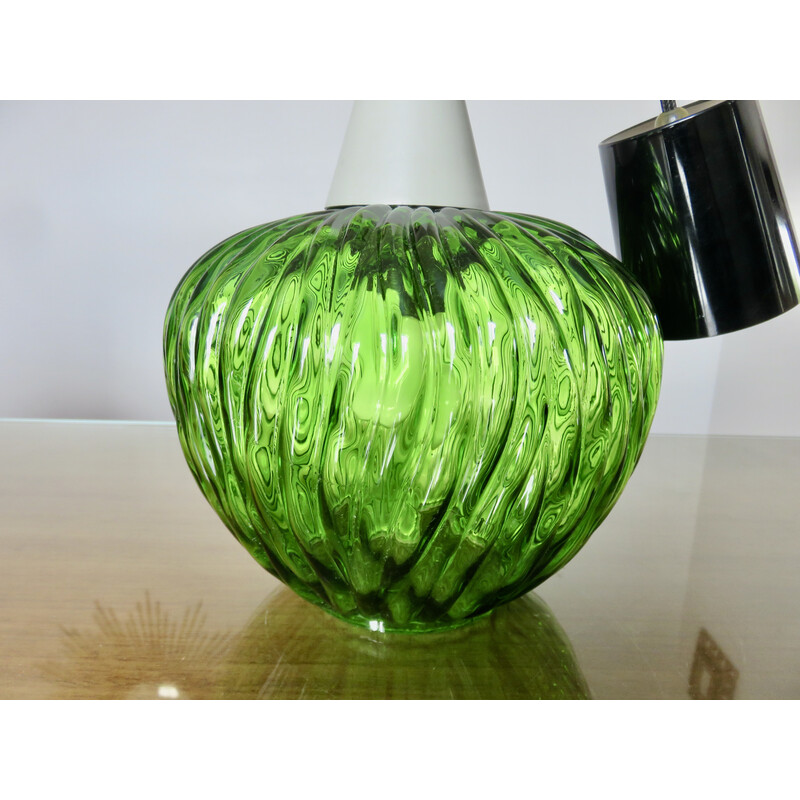 Vintage-Hängeleuchte aus verchromtem Metall und grünem mundgeblasenem Glas von Targetti Sankey, Italien 1970