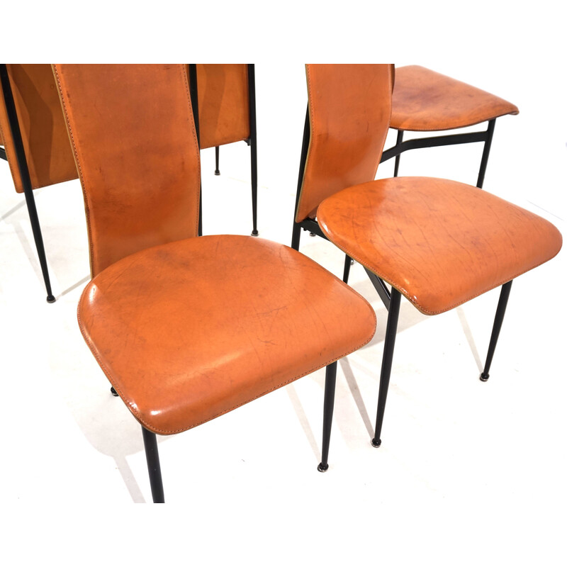 Satz von 5 Fasem S44 Esszimmerstühlen aus Metall und Leder von Giancarlo Vegni und Gualtierotti, 1970