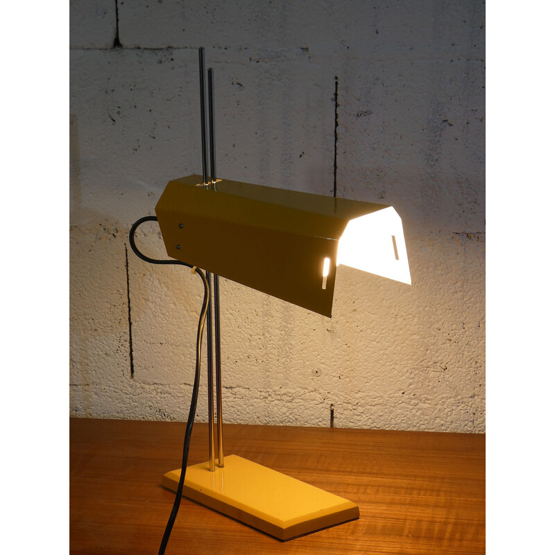 Vintage bureaulamp in geel gelakt metaal en chroom van Josef Hurka voor Lidokov, 1970