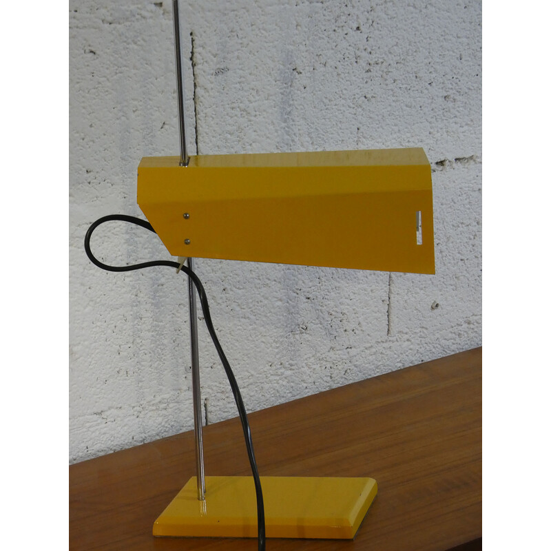 Vintage bureaulamp in geel gelakt metaal en chroom van Josef Hurka voor Lidokov, 1970