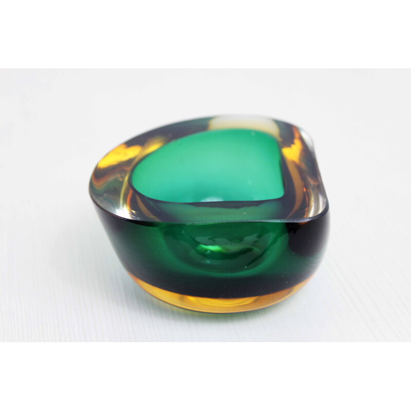 Cenicero vintage de cristal de Murano verde esmeralda en forma de gota, Italia 1960