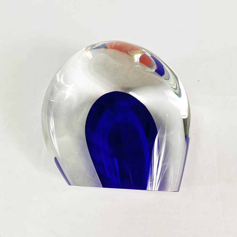 Jarrón vintage de cristal grueso con acento azul cobalto, Italia 1970