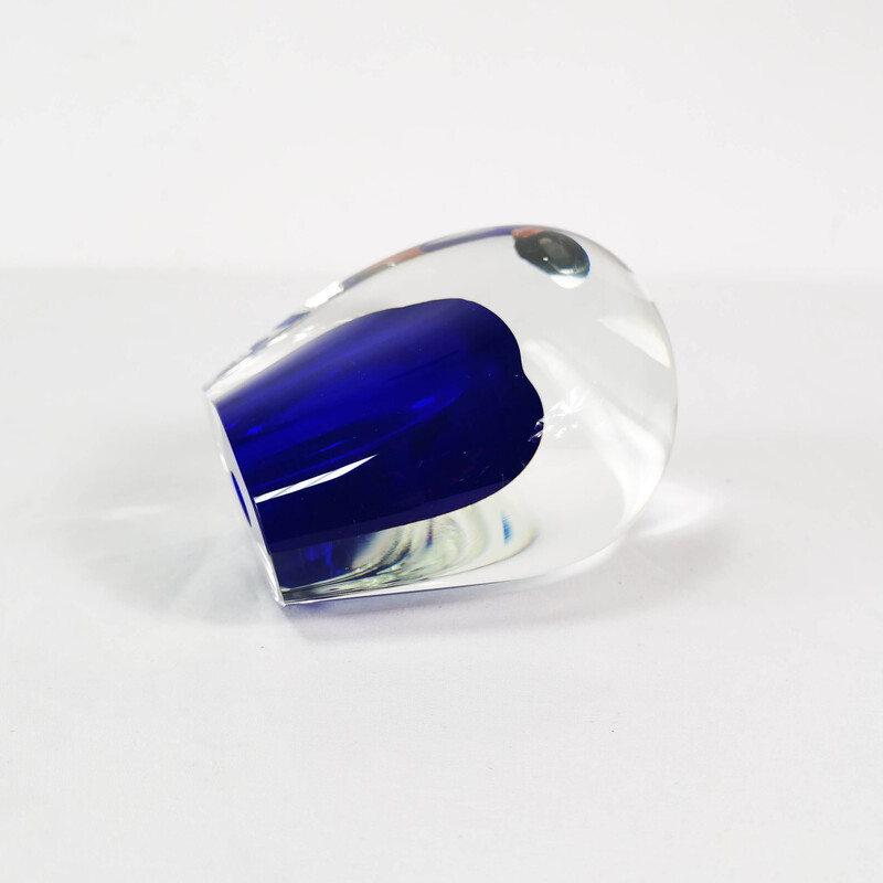 Vaso vintage in vetro spesso con accenti blu cobalto, Italia 1970