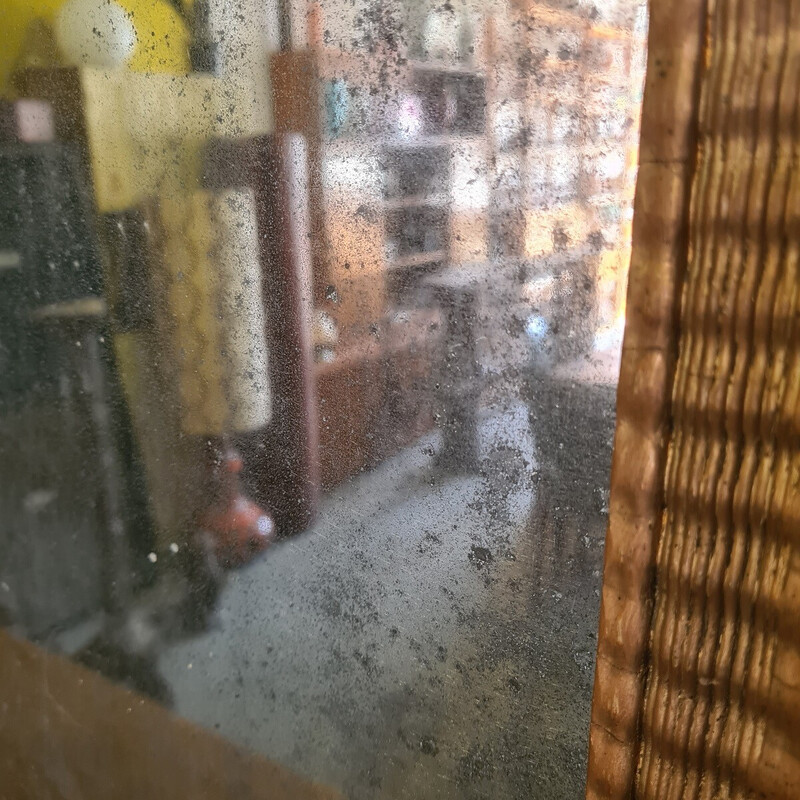 Miroir de cheminée vintage en mercure en verre et cadre doré