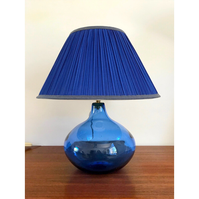 Vintage bubbled glass and fabric lamp, 1970