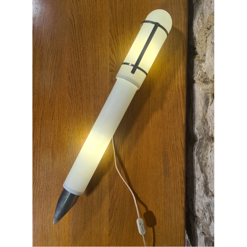 Vintage-Stiftlampe aus vernickeltem Stahl und weißem Opalglas für Diw