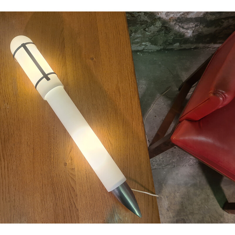 Vintage-Stiftlampe aus vernickeltem Stahl und weißem Opalglas für Diw