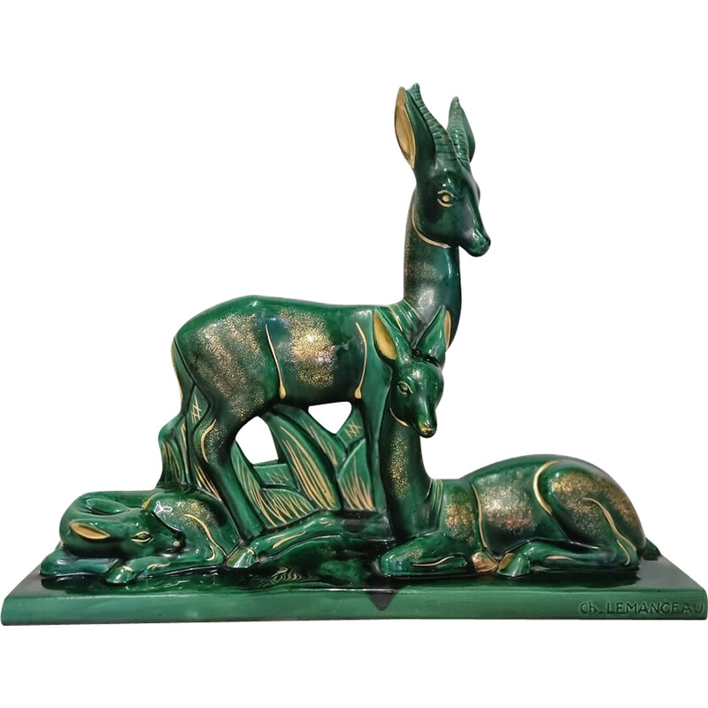 Vintage Art Deco ceramic sculpture by Charles Lemanceau, France 1930