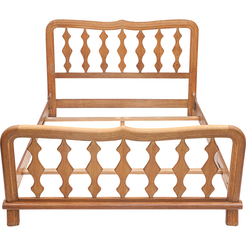 Vintage oak double bed by Guillerme and Chambron, 1950
