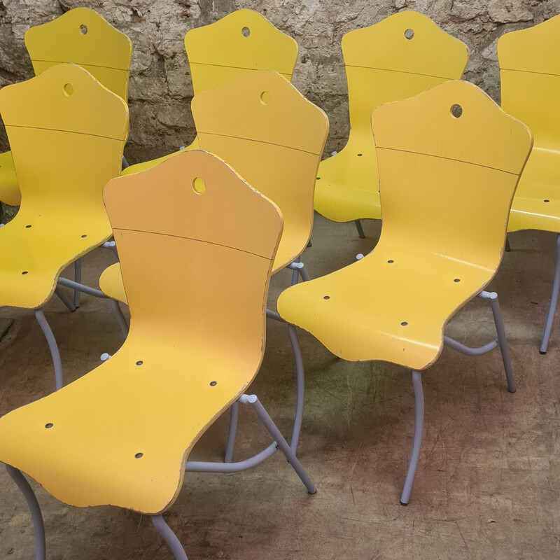 Set of 8 vintage Cergy chairs in golden yellow by Kristian Gavoille for Cartier, 1996