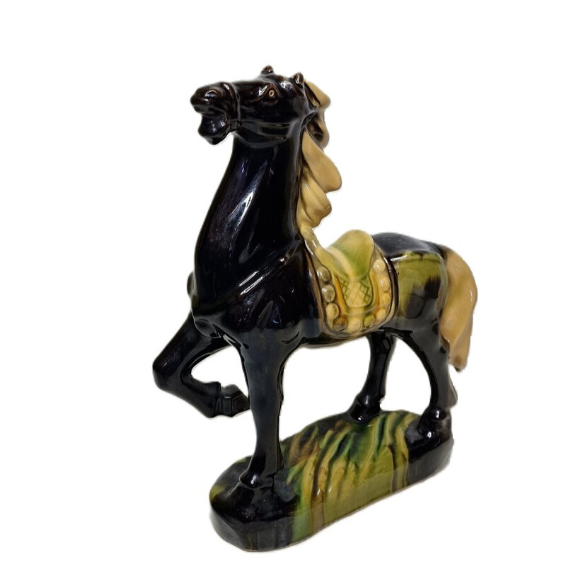Vintage Tang-Pferdeskulptur aus glasierter Keramik, 1980