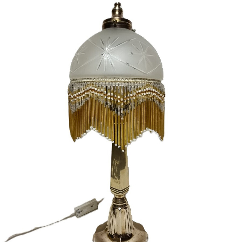 Vintage Boudoir table lamp in brass with glass shade, 1970