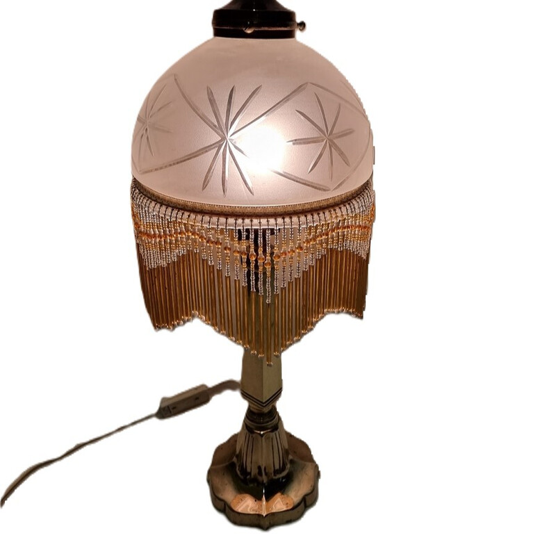 Vintage Boudoir table lamp in brass with glass shade, 1970