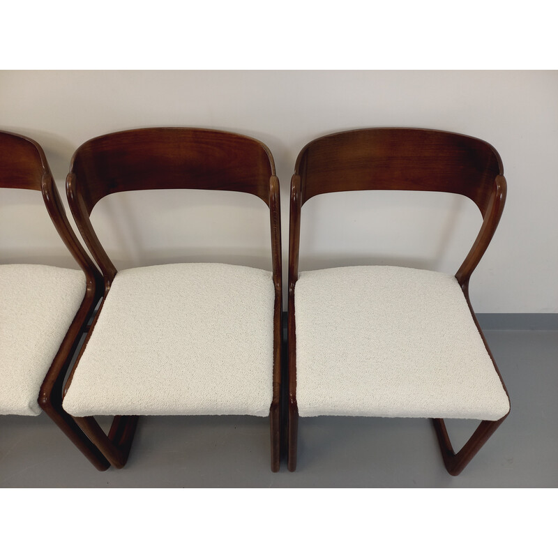 Set of 4 vintage sled chairs in wood and terry fabric for Baumann, 1970