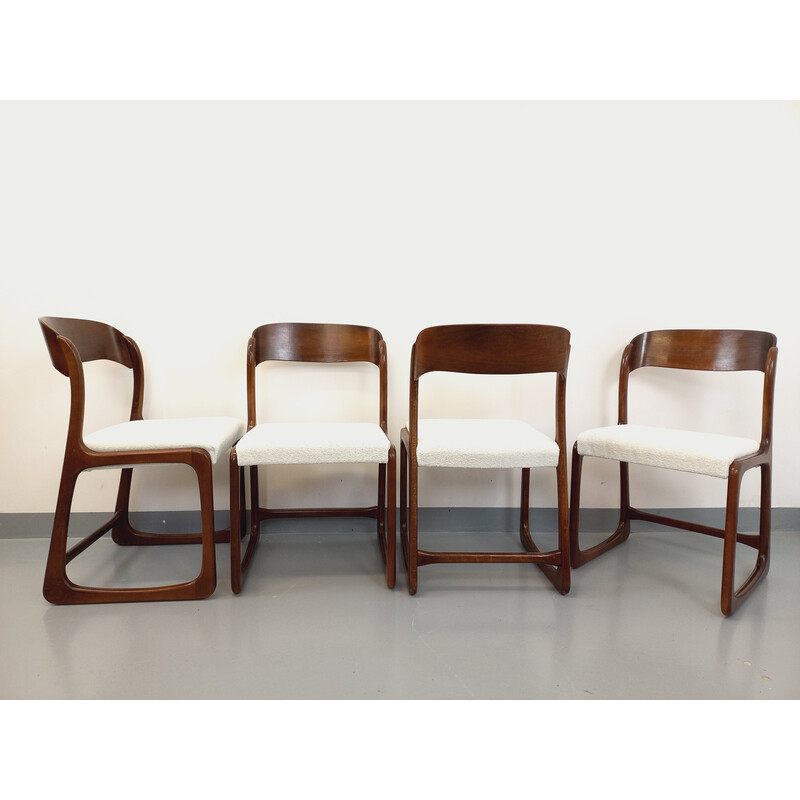 Set of 4 vintage sled chairs in wood and terry fabric for Baumann, 1970