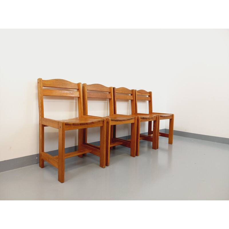 Conjunto de 4 cadeiras vintage em pinho ao estilo de Charlotte Perriand, 1970