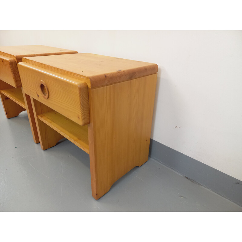 Pair of vintage pine bedside tables, selected by Charlotte Perriand for Les Arcs, 1970