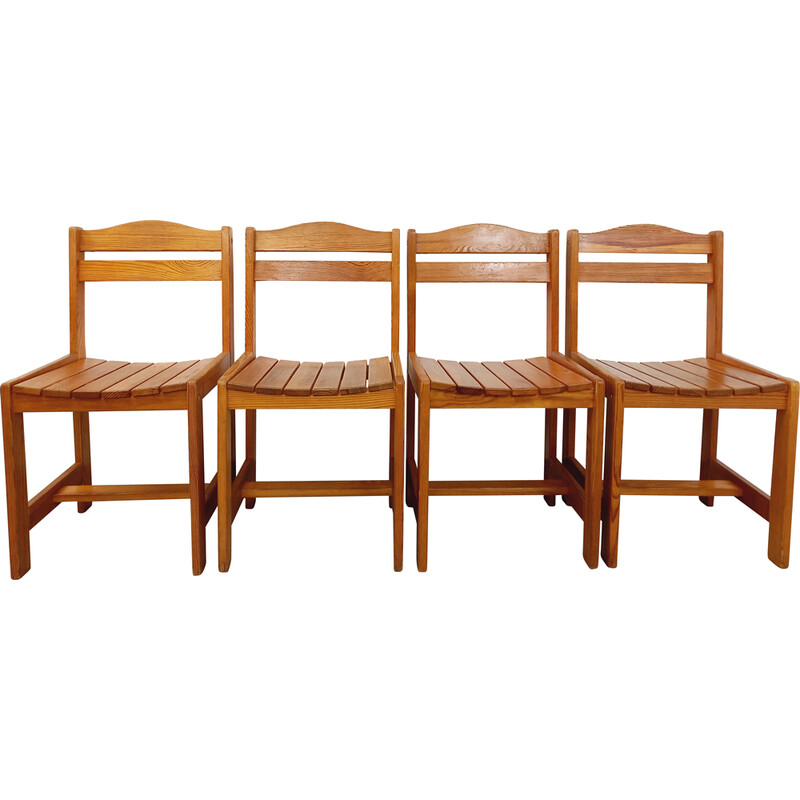 Conjunto de 4 cadeiras vintage em pinho ao estilo de Charlotte Perriand, 1970