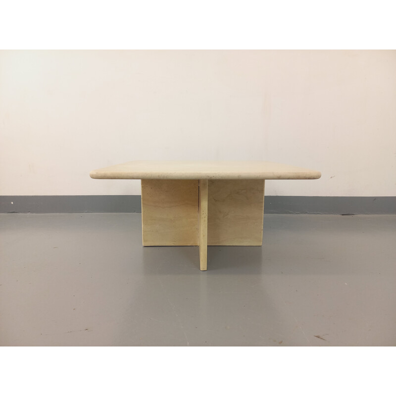 Table basse vintage carrée en travertin, 1980