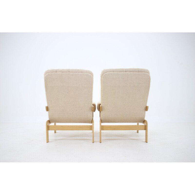 Pair of vintage high-backed beech armchairs, Czechoslovakia 1970