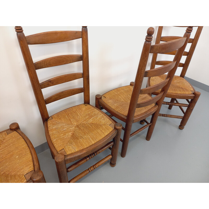 Conjunto de 4 cadeiras vintage em madeira e palha de Charles Dudouyt, 1960