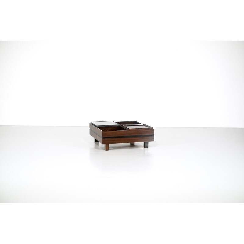 Vintage wood and glass coffee table by Carlo Hauner for Forma, Italy 1960
