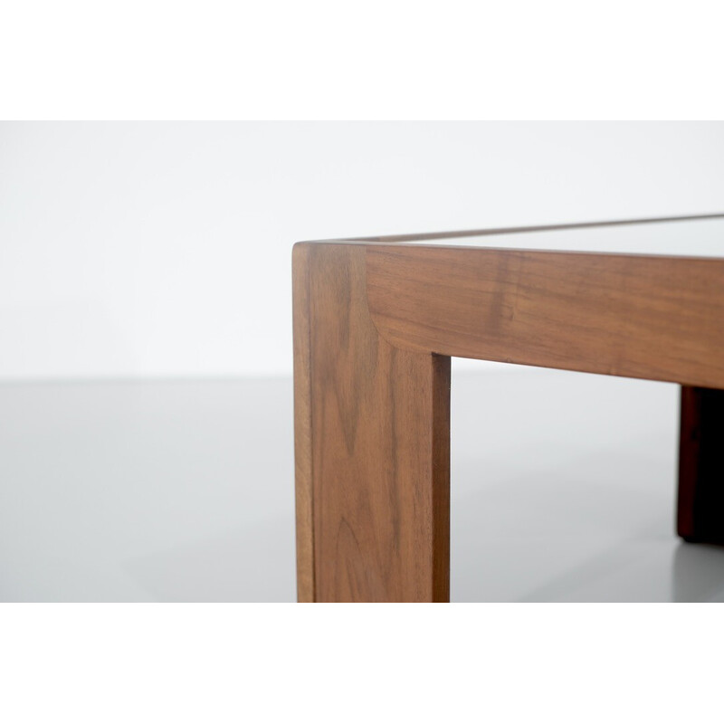 Vintage "Bastiano" coffee table in wood and glass by Tobia Scarpa and Afra Scarpa for Cassina, Italy