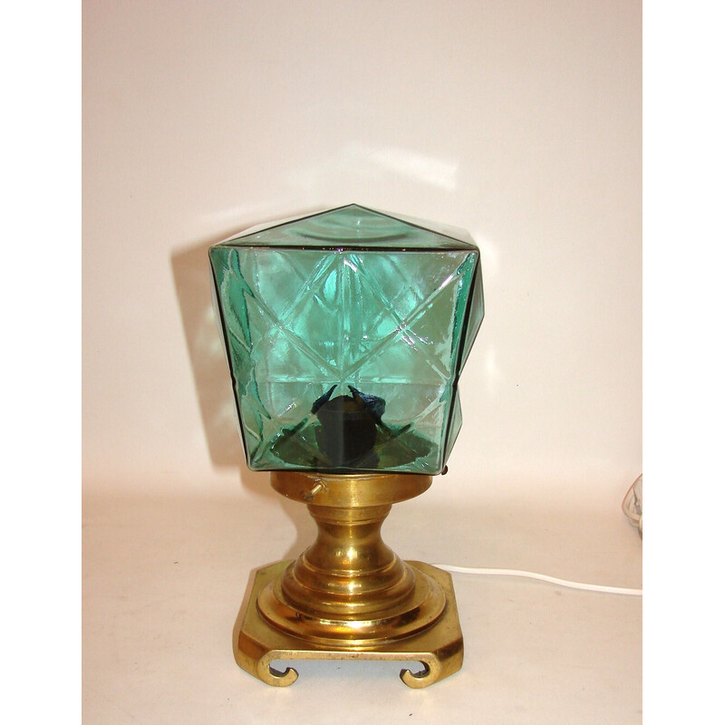 Vintage brass and glass night lamp, Poland 1960