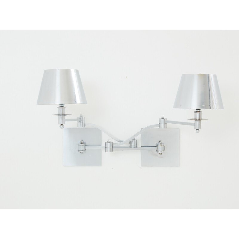 Pair of vintage brushed steel wall lights for Maison Charles, 1960