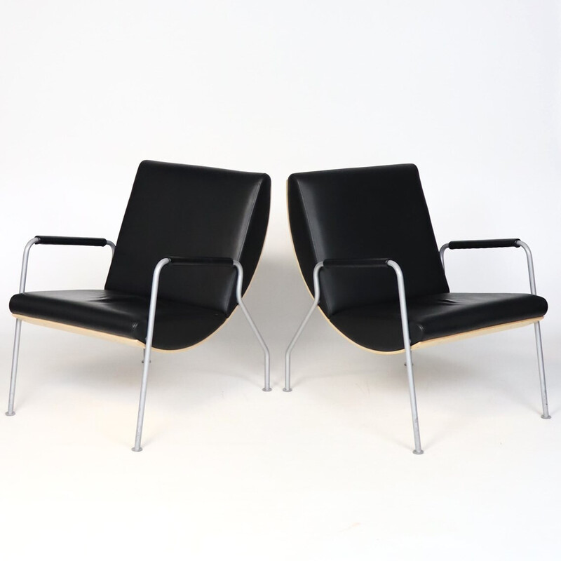 Pair of vintage metal and leather armchairs for Klaessons Möbler, Sweden 1990