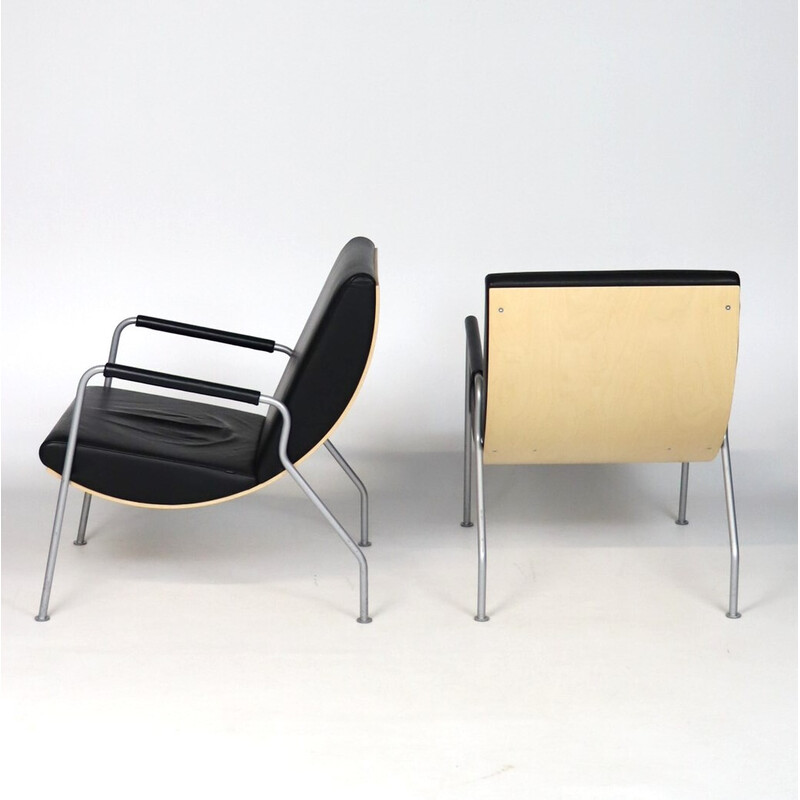 Paar vintage metalen en leren fauteuils voor Klaessons Möbler, Zweden 1990