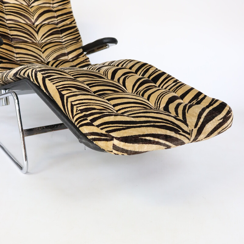 Vintage "Fenix" lounge chair in zebra velvet fabric by Sam Larsson for Dux, Sweden 1970