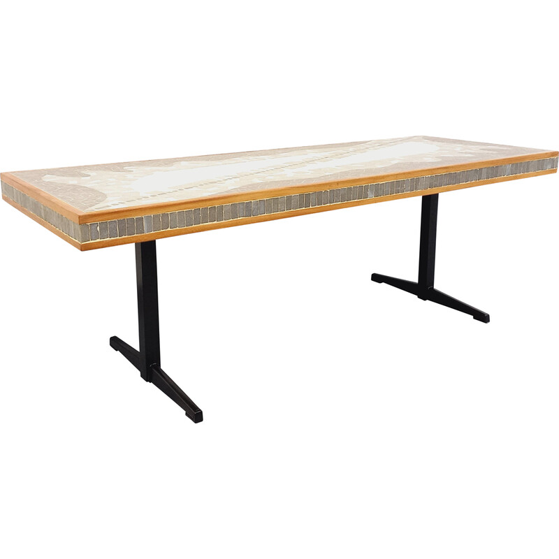 Table basse vintage plateau rectangulaire en bois clair, 1960