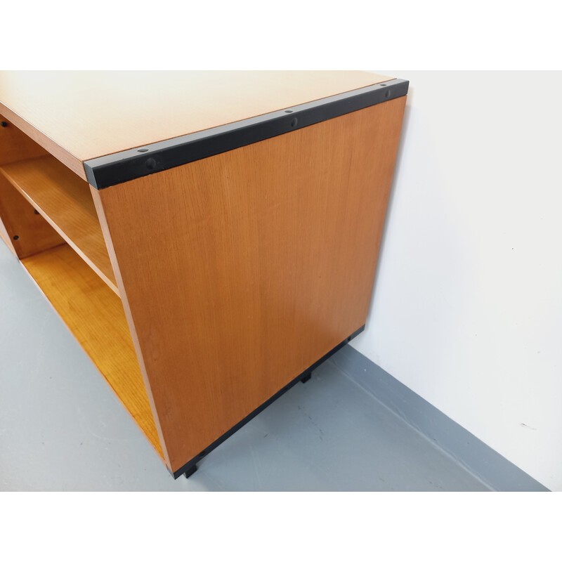 Vintage Enfilade aus hellem Holz und schwarzem Metall für ARP Minvielle, 1960