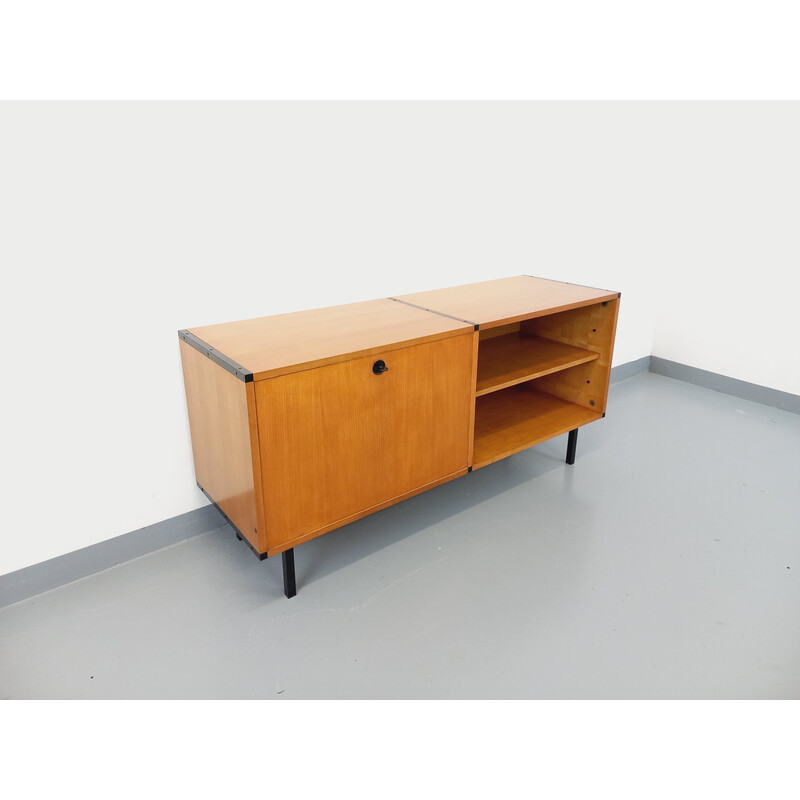 Vintage Enfilade aus hellem Holz und schwarzem Metall für ARP Minvielle, 1960