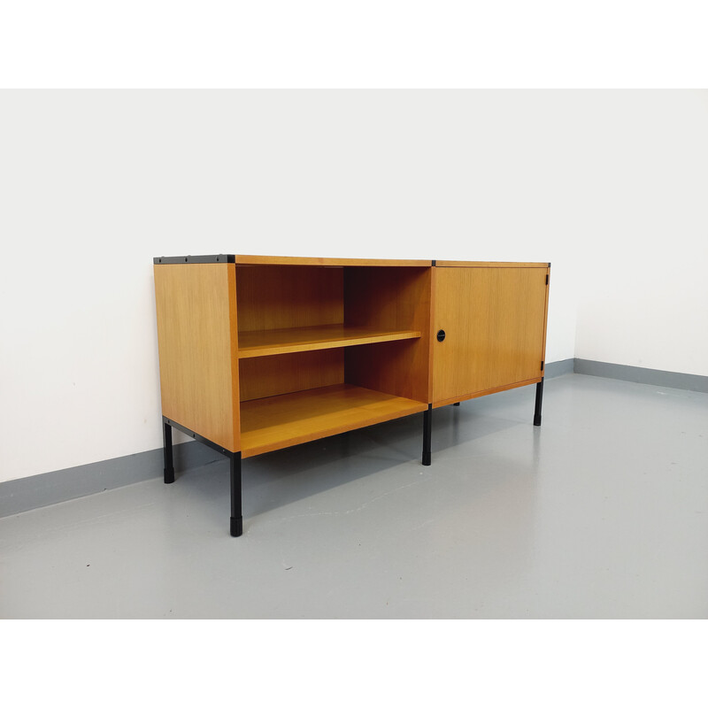 Vintage sideboard in light wood and black metal for Arp Minvielle, 1960