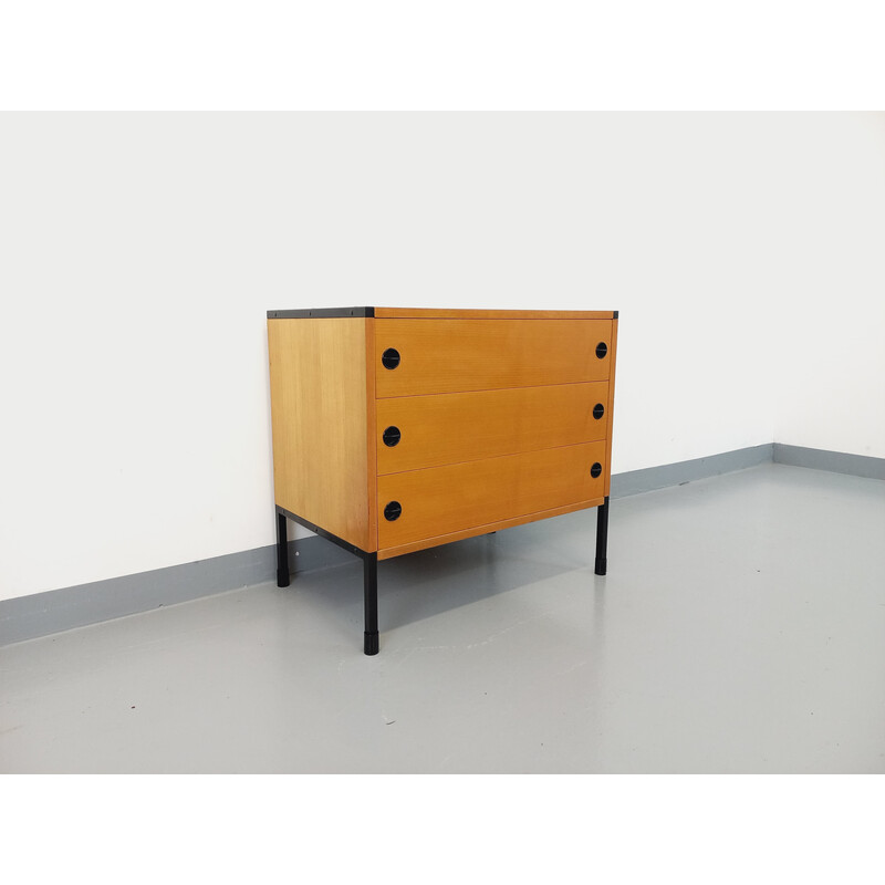 Vintage chest of drawers in ash wood and black metal for Arp Minvielle, 1960