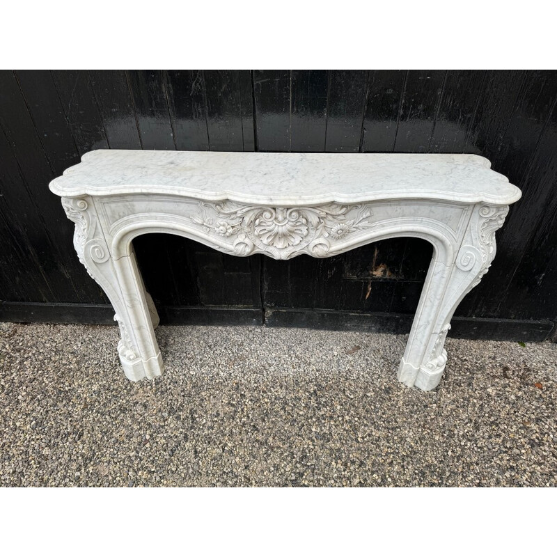 Vintage Carrara white marble fireplace, 1880