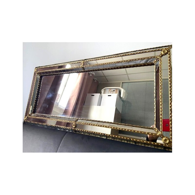Vintage beaded mirror in wooden frame, 1970