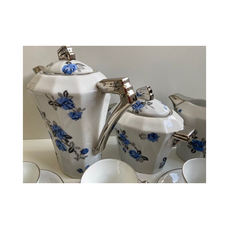 Servicio de café, té y chocolate en porcelana Art Decó de Limoges para Uc y Mf, 1940