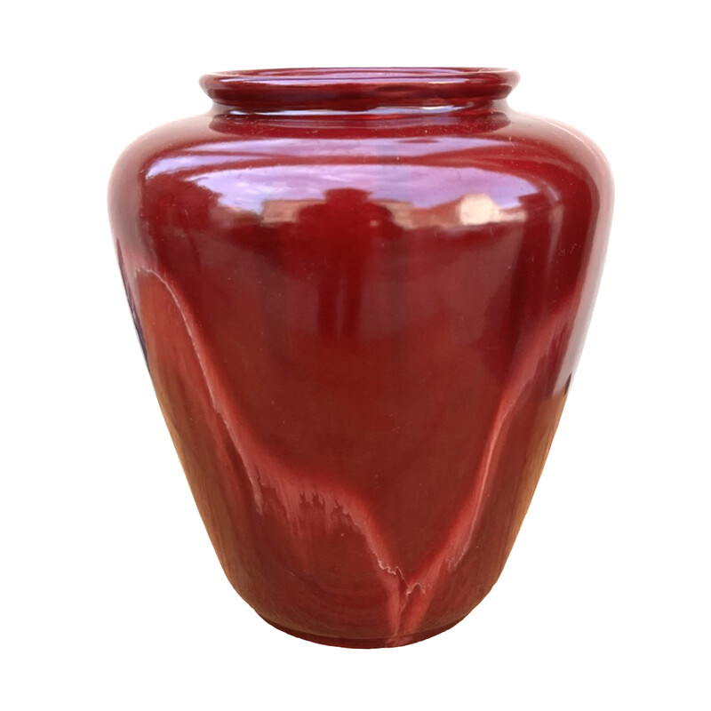 Vase vintage en céramique de  bordeaux, Allemagne 1970