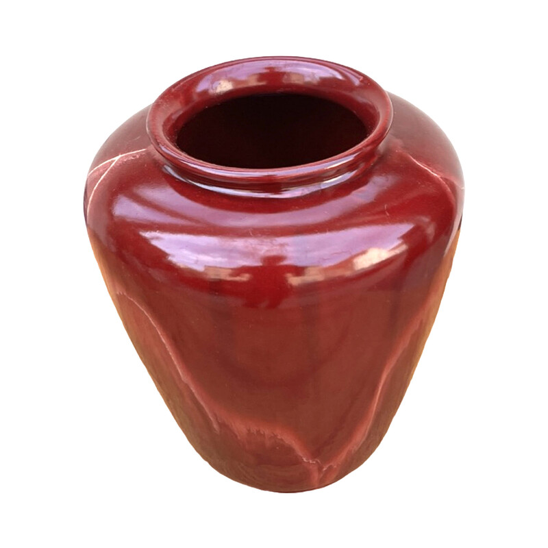 Vase vintage en céramique de  bordeaux, Allemagne 1970