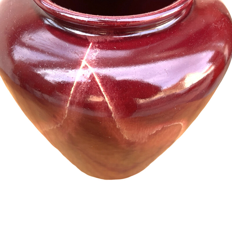 Vintage burgundy ceramic vase, Germany 1970