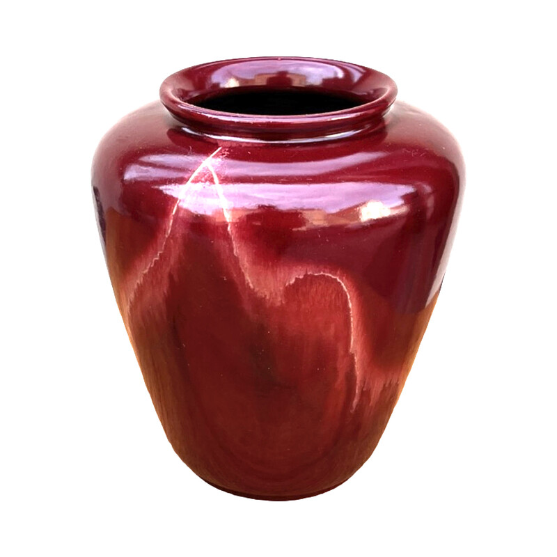 Vintage burgundy ceramic vase, Germany 1970