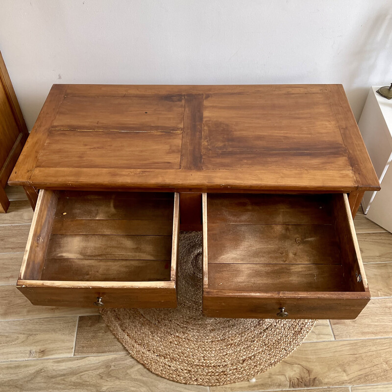 Mesa de centro vintage de madera maciza con 2 cajones