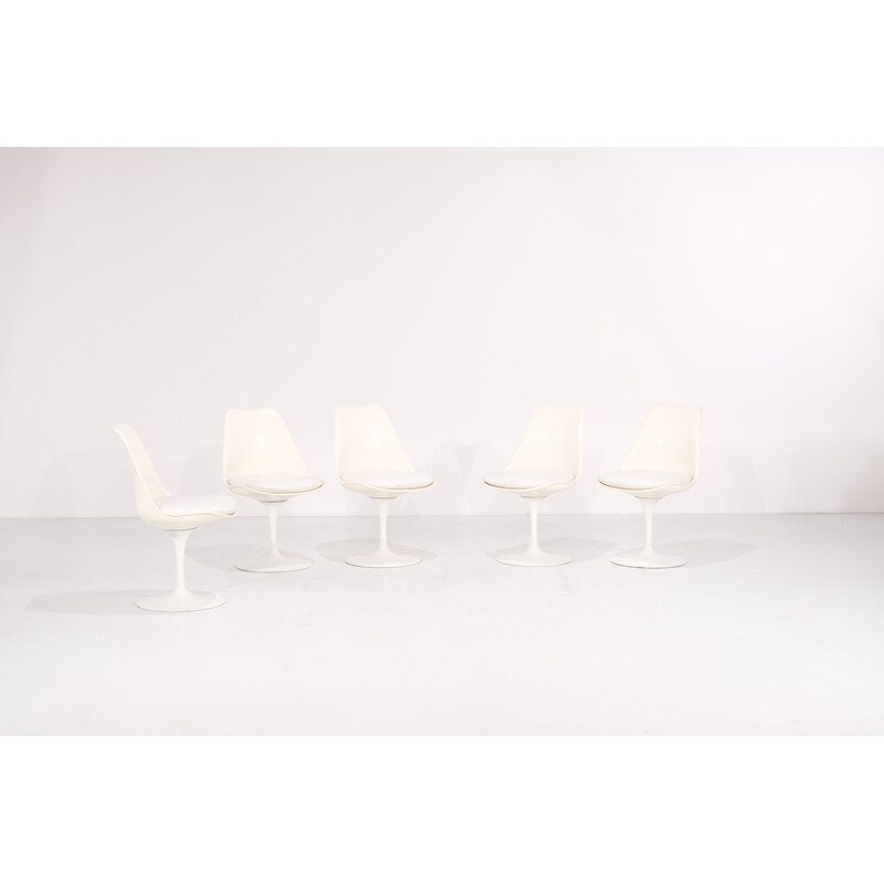 Juego de 5 sillas vintage "Tulip" en aluminio lacado y fibra de vidrio de Eero Saarinen para Knoll International, EE.UU. 1957